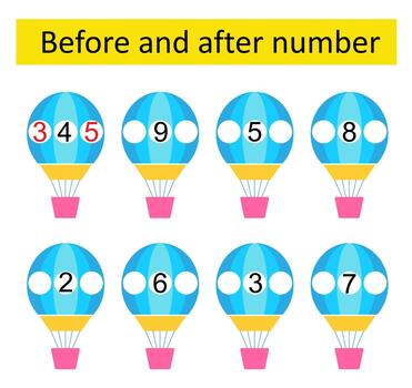Math activity for kids Before and after number. Developing numeracy skills. Number range up to 10 vector