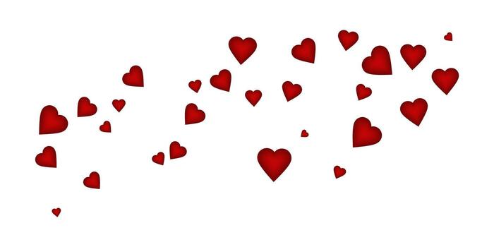 Red hearts gradually decreasing in density from left to right ending in sparse scattering vector