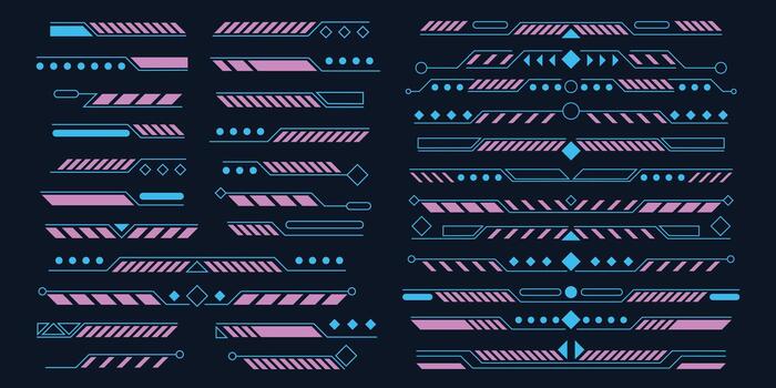 Techno Futuristic Footer and Header HUD Interface Collection vector