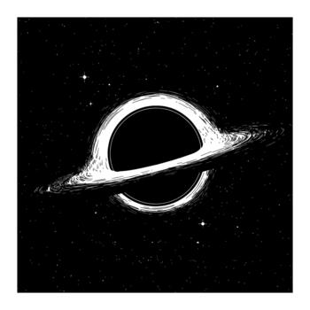 A Cosmic Blackhole Uncropped with Accretion Disk in Deep Outer Space Black and White Outline Line Art Drawing vector