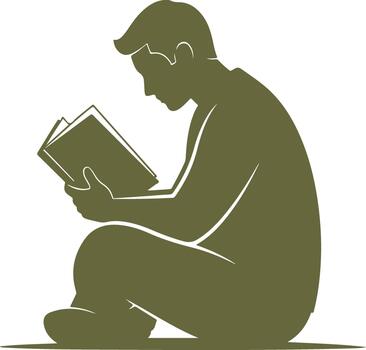 Man sitting and reading a book in a calm and focused state vector
