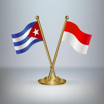 Cuban and Indonesian flags on a stand vector