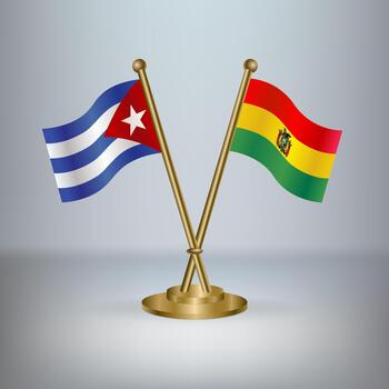 Cuban and Bolivian flags on small poles vector