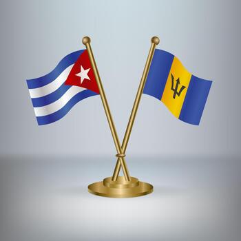 Cuba and Barbados flags crossed vector