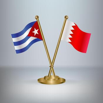 Cuba and Bahrain flags on stands vector