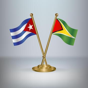 Cuban and Guyanese flags on poles vector