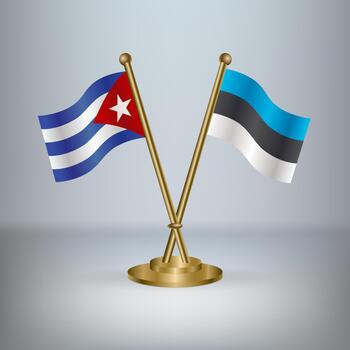 Cuban and Estonian flags on stands vector