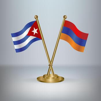 Cuban and Armenian flags on flagpoles vector