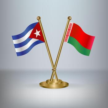 Cuba and Belarus flags on crossed poles vector