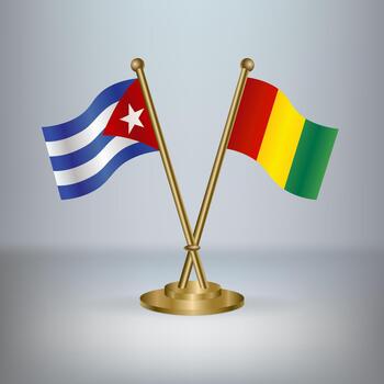 Cuban and Guinean flags crossed on stand vector