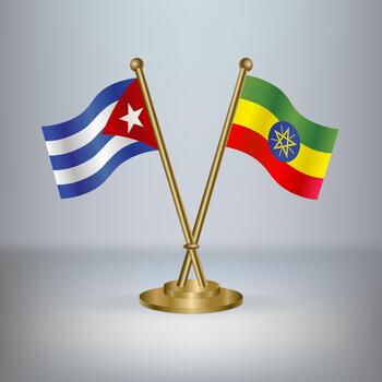 Cuban and Ethiopian flags on stands vector