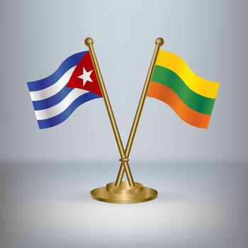 Cuban and Lithuanian flags on display vector