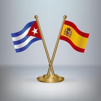 Cuban and Spanish flags crossed on stand vector