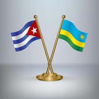 Cuba and Rwanda flags on a stand vector