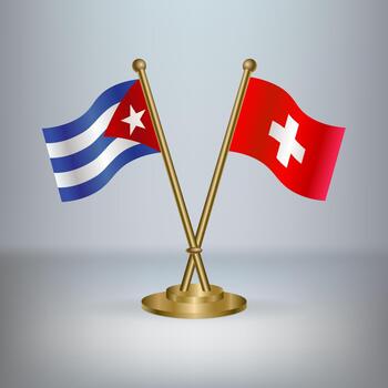 Cuban and Swiss flags crossed together vector