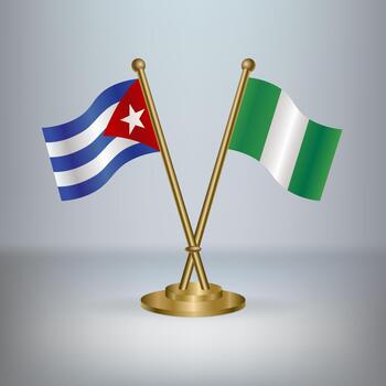 Cuban and Nigerian flags on table vector