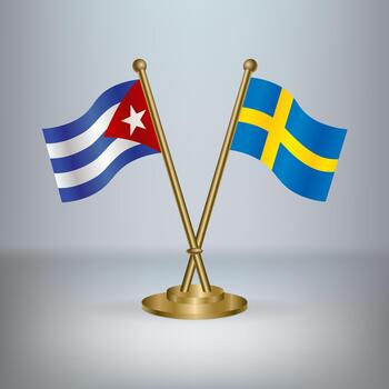Cuban and Swedish flags on stands vector