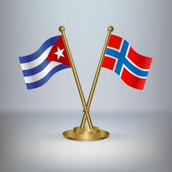 Cuban and Norwegian flags on display vector