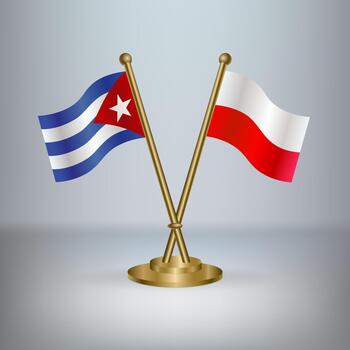 Cuban and Polish flags on a stand vector