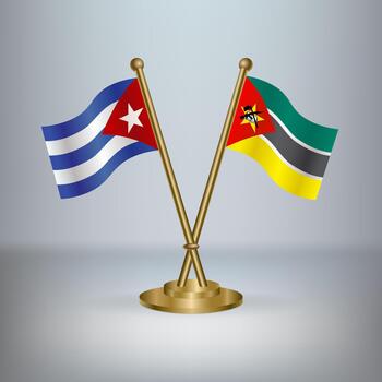 Cuban and Mozambican flags on stands vector