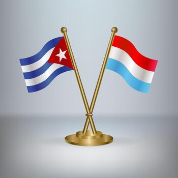 Cuba and Luxembourg flags on stands vector