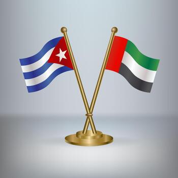 Cuban and UAE flags on a stand vector