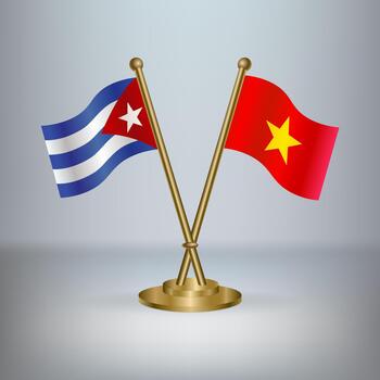 Cuban and Vietnamese flags on stands vector