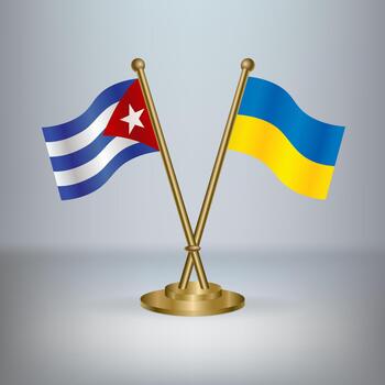 Cuban and Ukrainian flags on stands vector