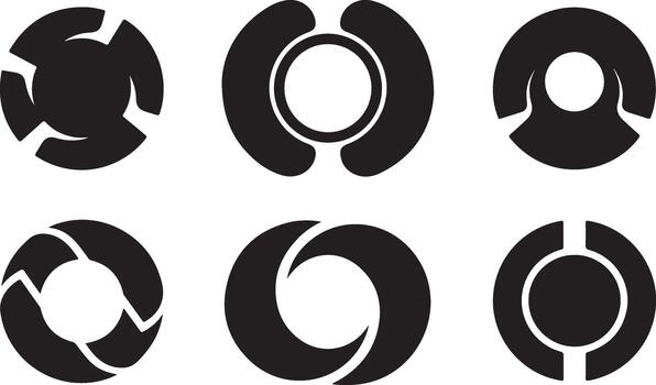 Six black circular shapes with cutout patterns on white background vector