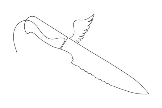 Knife continuous one line drawing and minimalist style isolate outline graphic vector