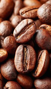 Roasted coffee beans creating background texture pattern photo
