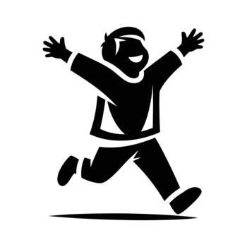 Happy boy with open arms jumping joyfully in a playful pose vector