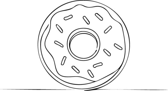 Single Line Drawing of Doughnut with Icing and Sprinkles, Continuous Outline Illustration vector