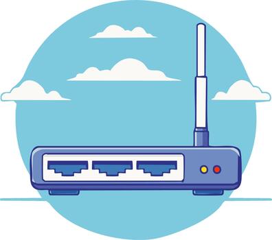 inalámbrico enrutador con antena para hogar oficina red conexión y azul cielo diseño vector