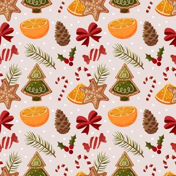 Colorful Christmas pattern with festive items vector