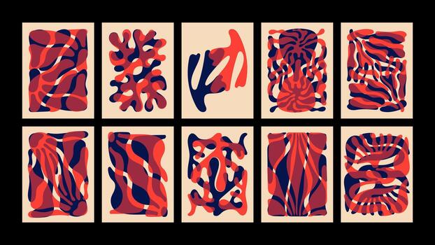 contemporáneo resumen carteles con suave biomórfico formas y en capas curvas. artístico moderno diseño para huellas dactilares y creativo espacios. vector