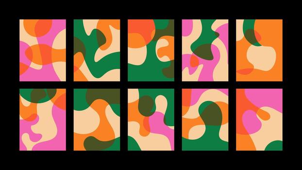 Collection of fun abstract doodle backgrounds with bold shapes and flowing lines. Perfect for posters, wall art, digital projects and modern visual design. vector