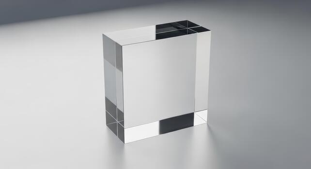 elegante claro vaso cubo bloquear Bosquejo en un prístino gris superficie, reflejando ligero y fundición suave oscuridad. un vacío, blanco espacio ideal para exhibiendo premios, productos, o resumen conceptos foto