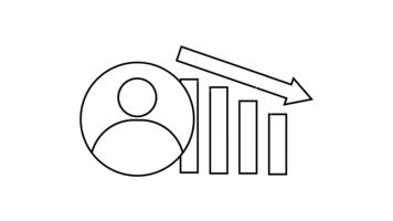 minimalistisk ikon som visar minskande företag Graf med användare symbol video