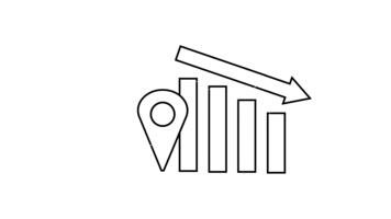 minimalistisk ikon av minskande bar Graf med plats markör video