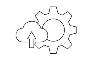 nube calcolo e dati caricare icona con Ingranaggio simbolo video