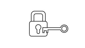 linje konst skildrar en låsa med en nyckel infogad skapande en säkerhet tema video