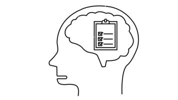 lato Visualizza di un' testa schema in mostra un' cervello contenente un' lista di controllo con scatole segnato con zecche video