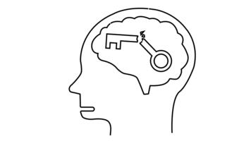 linea arte testa profilo con cervello contenente un' rotto chiave simboleggiante pensato o risoluzione dei problemi video
