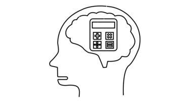 testa schema contenente un' cervello schema con calcolatrice visualizzazione matematica simboli video