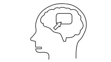 un' semplice linea disegno di un' umano testa con un' cervello contenente un' rettangolo appuntito a di un freccia video