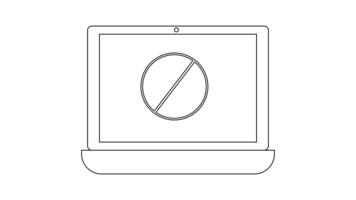 esboço do uma computador portátil tela exibindo uma círculo com uma diagonal linha através isto indicando proibição video