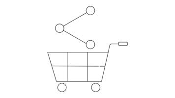 een schets tekening shows een boodschappen doen kar hieronder een driehoekig gegevens netwerk symbool video