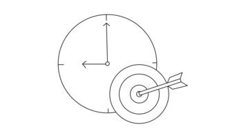 en klocka som visar 900 am med en mål med ett pil Allt i översikt video