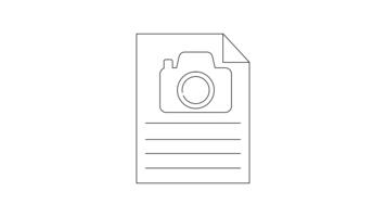 översikt av en dokumentera med en vikta hörn terar en kamera ikon ovan horisontell rader video